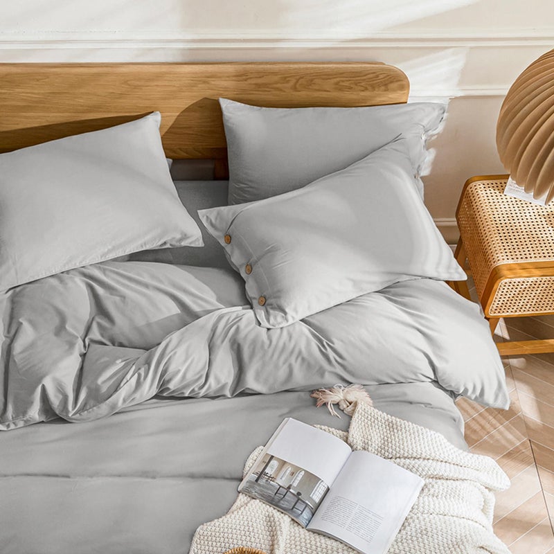 JELLYMONI Cotton Duvet Cover King Size - Light Gray Comforter Cover with Button 100% Washed Cotton 3PCS Breathable Soft Solid Bedding Set Duvet Cover 104Ã—90in & 2 Pillowcases (NO Comforter) - Image 2